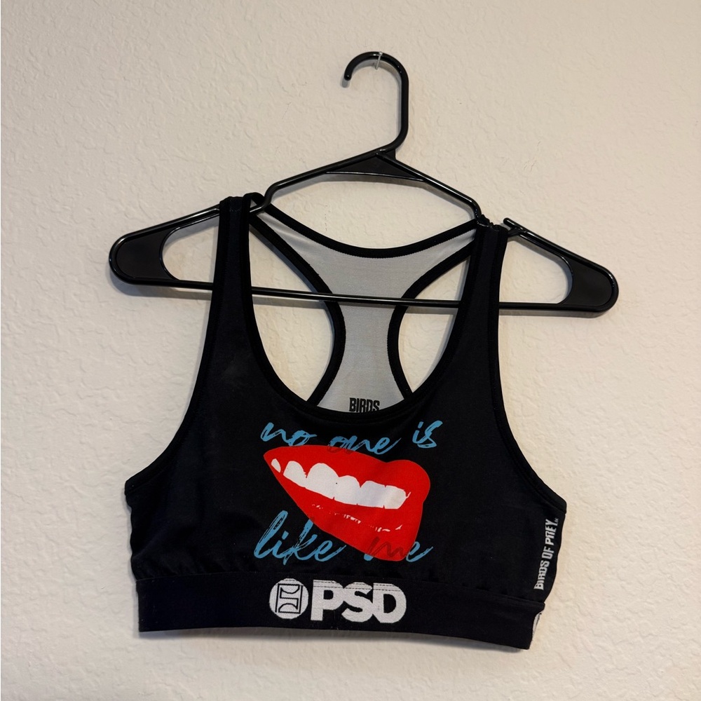 PSD Black Bra/Sports Bra with Red Lip Graphic